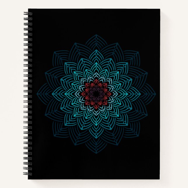 Aqua- und rote Blumen-Mandala Notizbuch (Vorderseite)