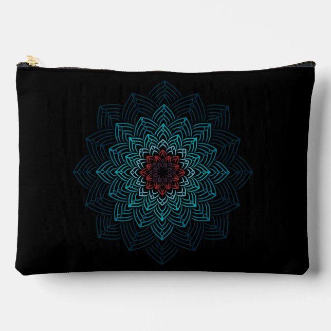 Aqua- und rote Blumenmandala Zubehörtasche (Vorderseite)