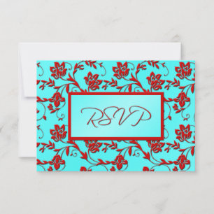 Aqua- und rote Floral-Antwortkarte Einladung