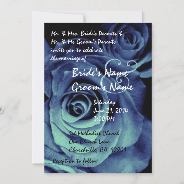Aqua und Royal Blue Rose Einladung zur Hochzeit (Vorderseite)