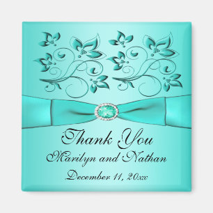 Aqua- und Schwarz-Blumen-Hochzeitsgunst-Magnet Magnet