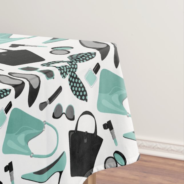 Aqua und schwarze Girls Design Tischdecke (Beispiel)