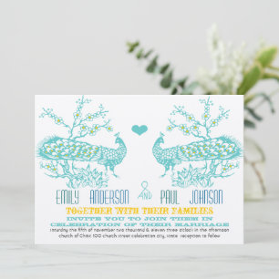 Aqua- und Senfgelb Pfau-Hochzeitseinladungen Einladung