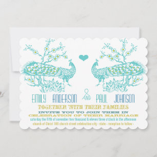 Aqua- und Senfgelb Pfau-Hochzeitseinladungen Einladung