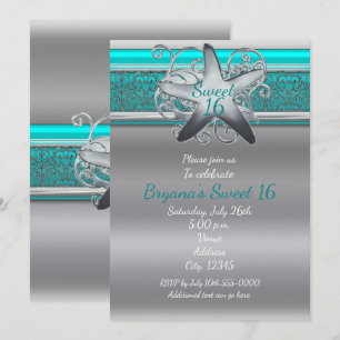Aqua- und Silber-Seestern-Strand Sweet 16 Einladun Einladung