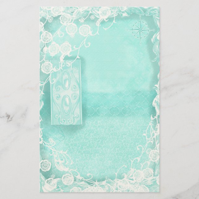 Aqua und Spitze Junk Journal Briefpapier (Vorderseite)