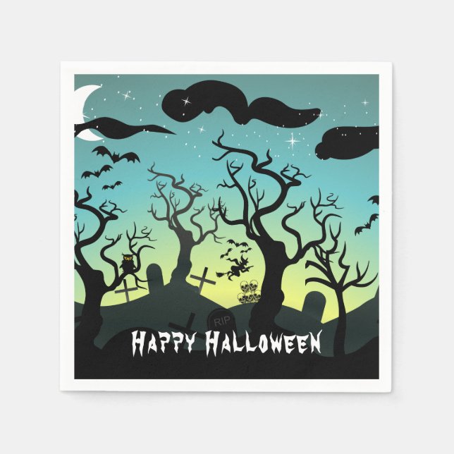 Aqua und Spuk Friedhof Halloween Serviette (Vorderseite)