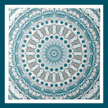 Aqua- und Taupe-Mandala-Musterdesign