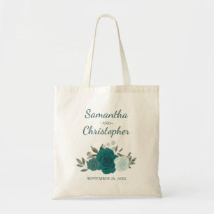Aqua- und Teal-Boho-Rosen-Paarnamen-Hochzeit Tragetasche
