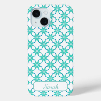 Aqua und Türkis Geometrisches Florales Personalisi Case-Mate iPhone Hülle