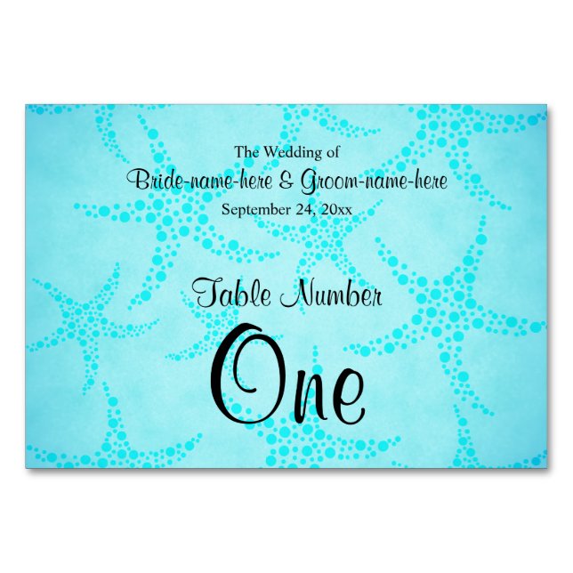 Aqua und Türkis Starfish Hochzeit. Tischnummer (Vorderseite)