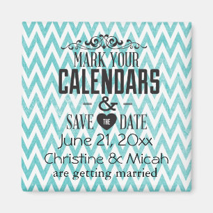 Aqua und Weiß Save the Date Zickzack Magnet
