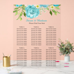 Aqua- und weiße florale Hochzeitsempfangsbestuhlun Acrylschild