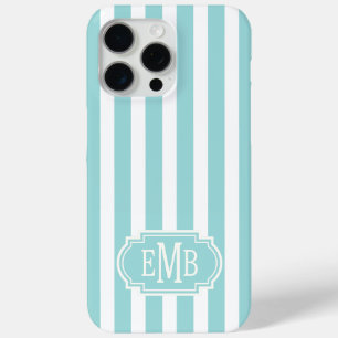 Aqua- und weiße monogrammierte Streifen Case-Mate iPhone Hülle