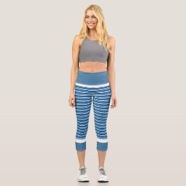 Aqua und weiße Streifen Hochgebirge Capri Leggings