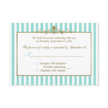 Aqua und weiße Streifen mit Gold Scrolls RSVP-Kart