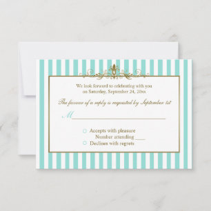 Aqua und weiße Streifen mit Gold Scrolls RSVP-Kart RSVP Karte