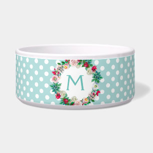 Aqua und weiße Tupfen mit Monogramm-Haustier Napf