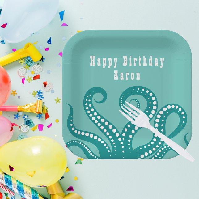 Aqua und Weißer Oktopus Tentakel kundenspezifisch Pappteller (Von Creator hochgeladen)