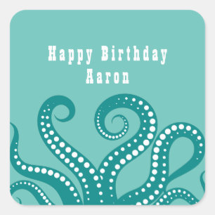 Aqua und Weißer Oktopus Tentakel kundenspezifisch Quadratischer Aufkleber