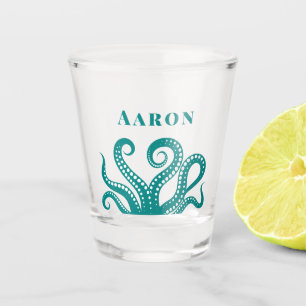 Aqua und Weißer Oktopus Tentakel kundenspezifisch  Schnapsglas