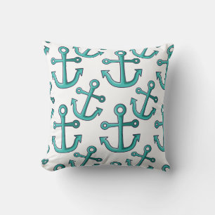 Aqua und White Anchors Nautical Kissen