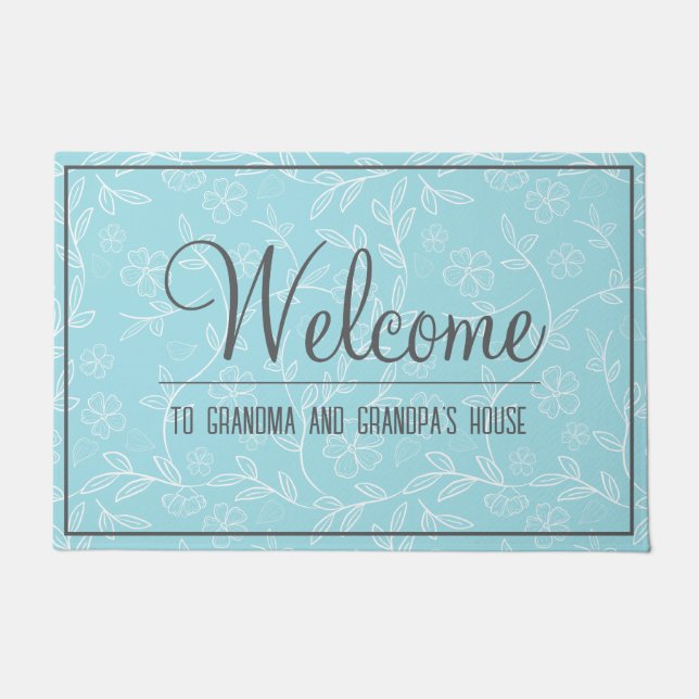 Aqua und White Oma und Opa's House Willkommen Fußmatte (Vorderseite)