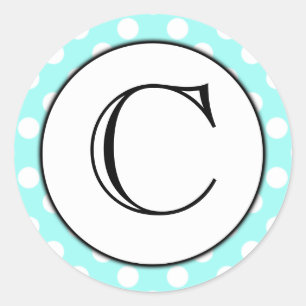 Aqua und White Polka Dot Mit Monogramm Aufkleber