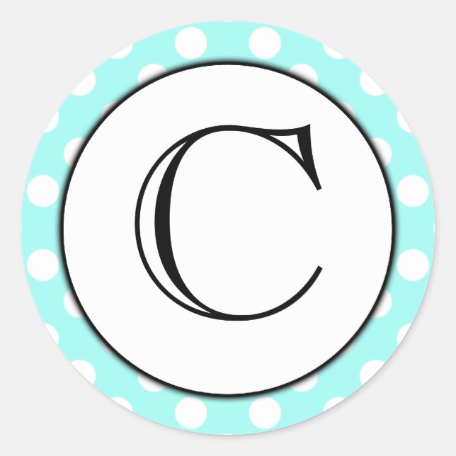 Aqua und White Polka Dot Mit Monogramm Aufkleber (Vorderseite)