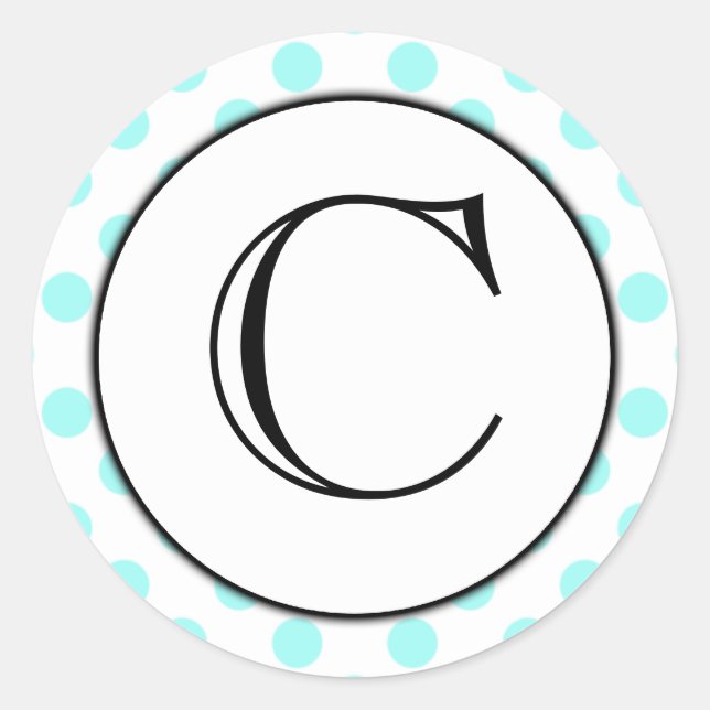 Aqua und White Polka Dot Mit Monogramm Aufkleber (Vorderseite)