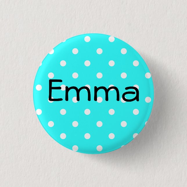 Aqua und White Polka Dot Personalisiert Button (Vorderseite)