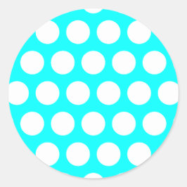 Aqua und White Polka Dots Runder Aufkleber
