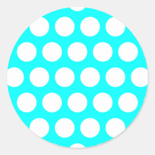 Aqua und White Polka Dots Runder Aufkleber