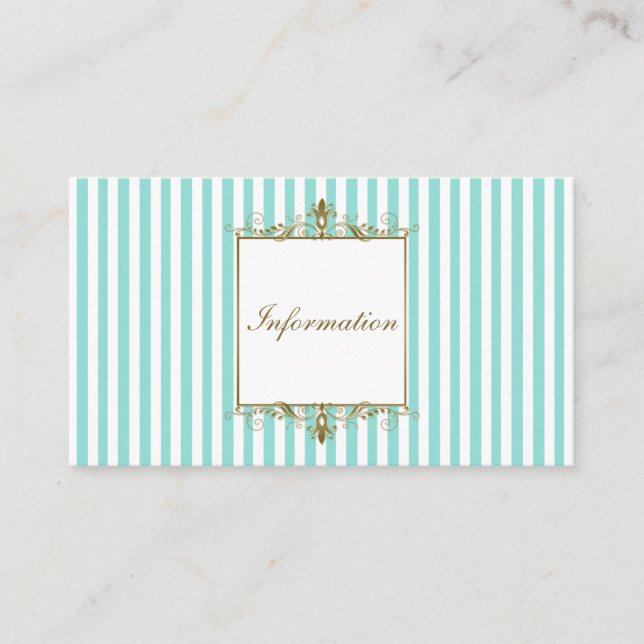 Aqua- und White Stripes mit Gold Scrolls Info Card Begleitkarte (Vorderseite)