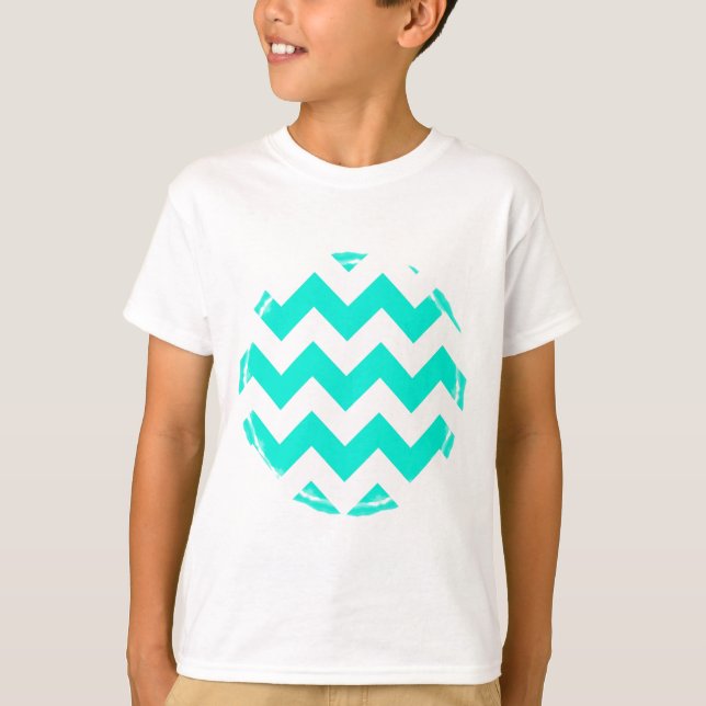 Aqua und White Zickzack Pattern T-Shirt (Vorderseite)