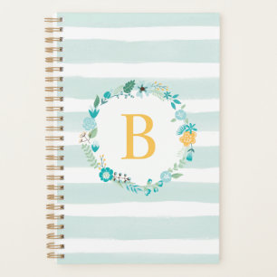 Aqua und Yellow Floral Monogram Planer