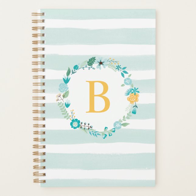 Aqua und Yellow Floral Monogram Planer (Vorderseite)