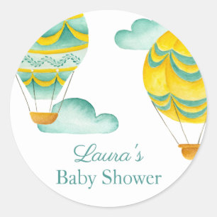 Aqua und Yellow Hot Air Balloons Babydusche Runder Aufkleber