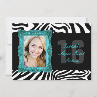 Aqua und Zebra| Einladung der 16 . Geburtstag