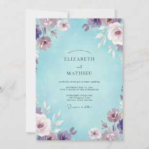 Aqua-Veilchen-Blumen-Hochzeit Einladung