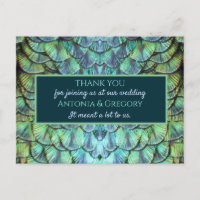 Aqua Vibrant Peacock Wedding Danke Postcard