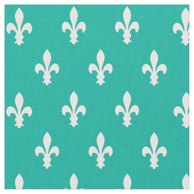 Aqua Viktorianisch Fleur de Lys Fabric Stoff (Nahaufnahme)