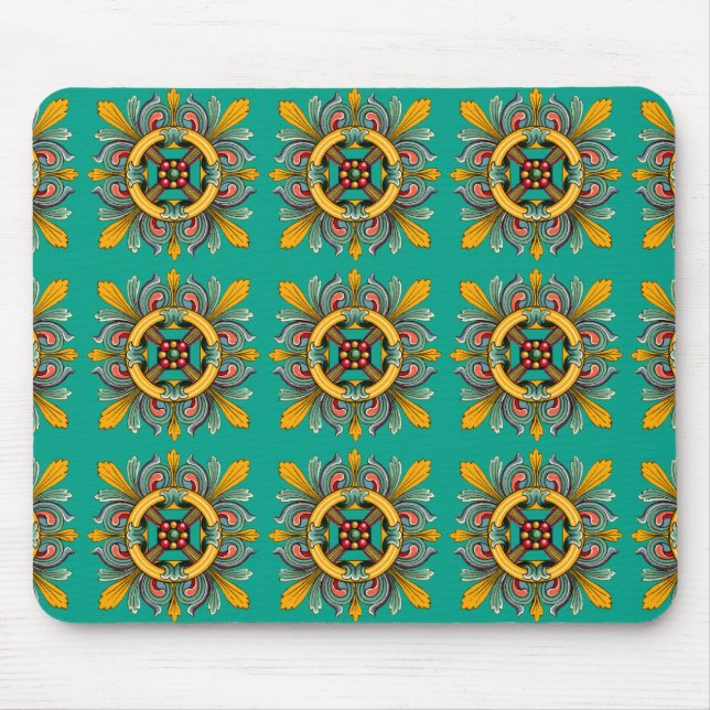 Aqua Viktorianisch Tile Design Mousepad (Vorne)