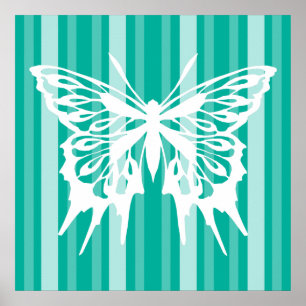 Aqua-viktorianische Dame Stripe mit Schmetterling Poster