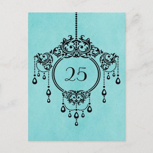 Aqua Vintag Chandelier Tischnummer Postcard (Vorderseite)