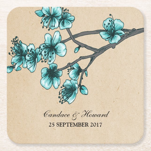 Aqua Vintag Cherry Blütenpapiere Untersetzer (Vorderseite)
