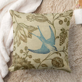 Aqua Vintag Earth Tones Floral Bird Muster Kissen