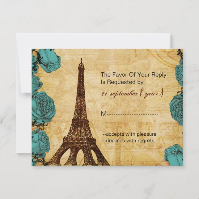 Aqua Vintag eiffelturm Paris Hochzeit Rsvp Karte (Vorderseite)