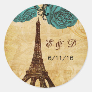 Aqua Vintag eiffelturm Paris umhüllt Siegel Runder Aufkleber