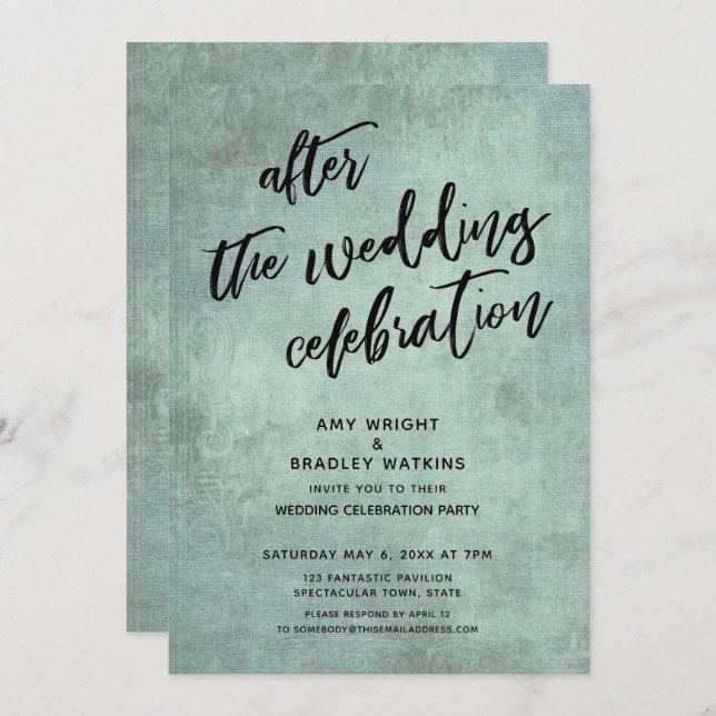 Aqua Vintag Lässig nach der Hochzeit Einladung (Vorne/Hinten)